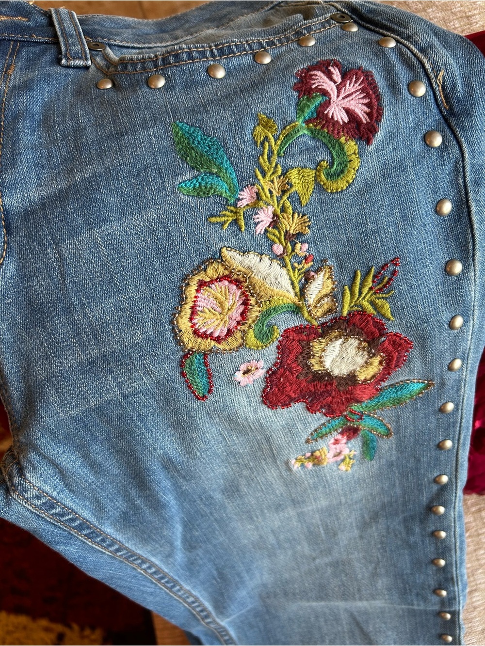 Reba Studded Blue Jeans with Floral Embroidery - Picture 6 of 7